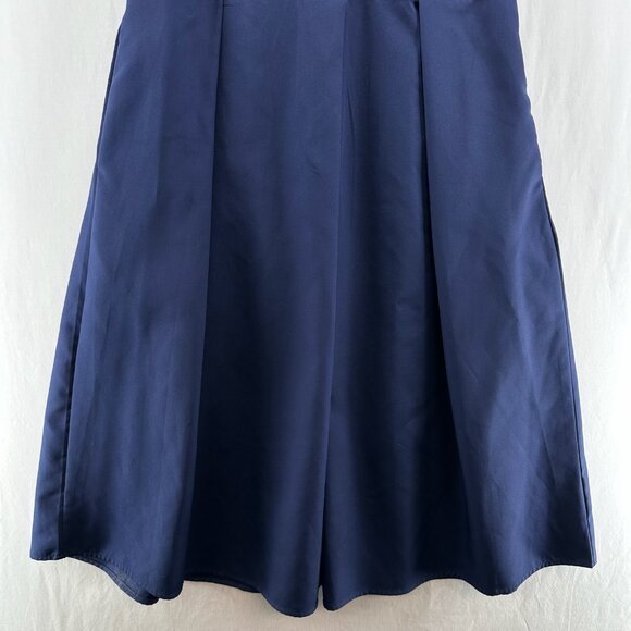 Elia Cher Midi Dress Sz L Pleated V-Neck Adjustable Crossback Strap Pleated Navy - Picture 4 of 14
